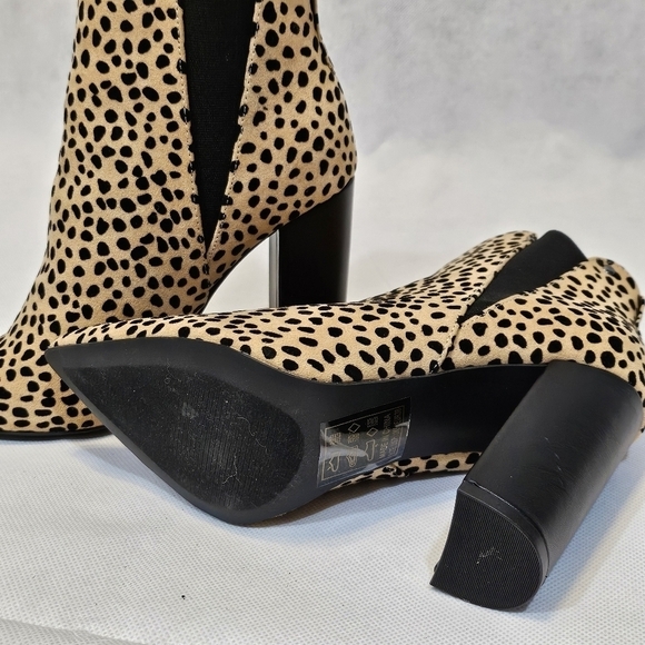 Qupid Cheetah Print 4in Chunky Heeled Pull On Ankle Boots Black Brown Size 7 - Picture 7 of 8